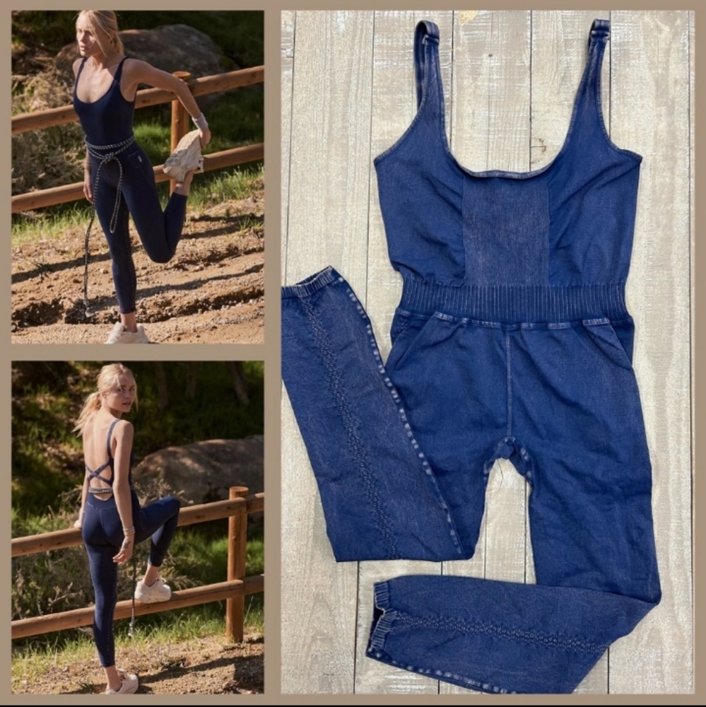 NWOT!!   Free People Movement Good Karma Onesie  blue XS-S